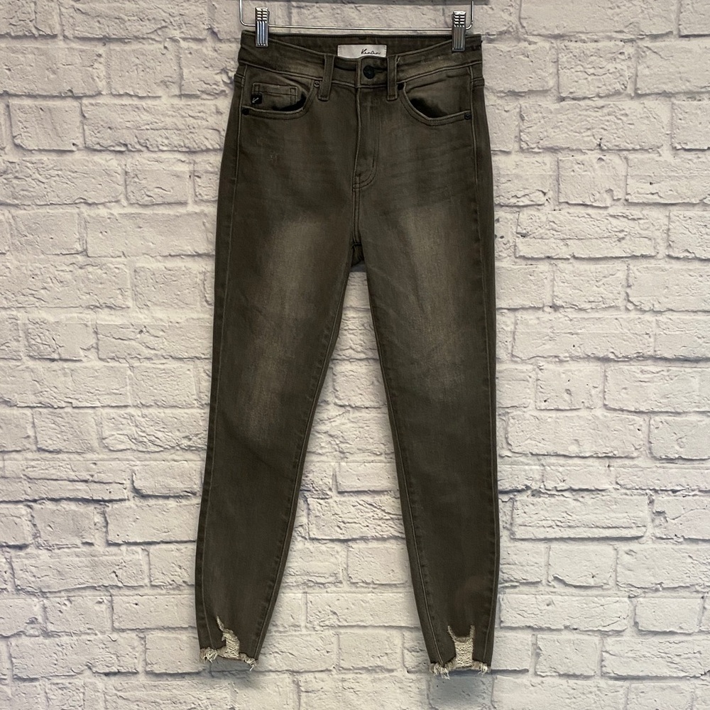 KanCan Gray High-Rise Skinny Jeans with Distressed Hem Size 3/25